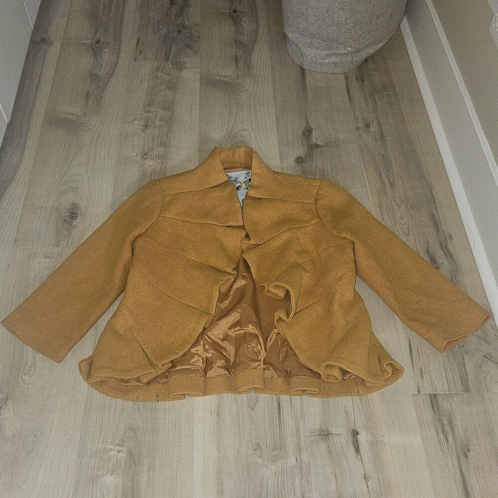 Anthropologie Tabitha Terrace Blazer Size 8 Mustard Color Wool Blend Lined